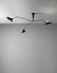 Three-armed ceiling light by Serge Mouille, circa 1958, Painted tubular metal, painted aluminium, brass, sold Sep 2013