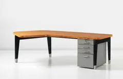 Jean Prouvé, 'Présidence' desk, model no. 201, 1952, Oak-veneered wood, painted bent steel, aluminium