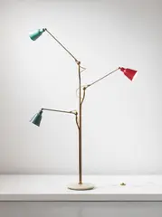 Three-armed adjustable standard lamp by Angelo Lelii, 1950s, Brass, painted metal, marble, sold Sep 2013