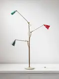 Angelo Lelii, Three-armed adjustable standard lamp, 1950s, Brass, painted metal, marble