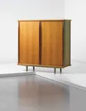 Jean Prouvé, Wardrobe, model no. 100, circa 1952, Oak-veneered wood, oak, painted bent sheet steel