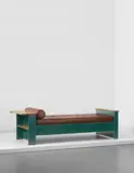 Jean Prouvé, Rare bed, model no. 102, designed for the Lycée Fabert, Metz, 1936, Painted bent sheet steel, oak, leather