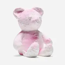 Pink Cracked Bear by Daniel Arsham, 2019, cast plaster, fabric, pigment, sold Dec 2024