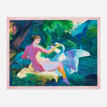 Andy Dixon, Leda and the Swan, 2021, screenprint in colors on Mohawk Superfine Cover