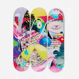 Erik Parker, Rome Pays Off (triptych), 2019, inkjet on paper over plywood skateboard