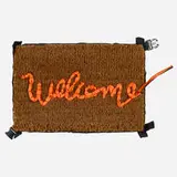 Welcome Mat #1701 by Banksy, 2019, life vest fabric hand-stitched on mat, sold Dec 2024