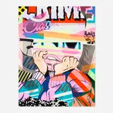 Pose, Blot (Magenta) HPM, 2016, acrylic, spray paint and paper on panel