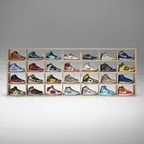 Nike Davies-Okundaye, Dunk display with collection of twenty-eight pairs of vintage sneakers, textile, maple plywood