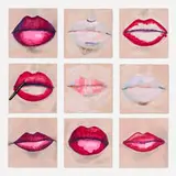 Gina Beavers, Nine works from the Ombre Lip Tutorial series, 2015, pigmented linen pulp on cotton base sheet and archival gloss