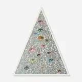 Jim Lambie, Pizza Slice, 2006, mirrored glass, acrylic and paper collage on board in artist's frame