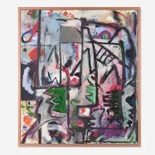 Jesse Willenbring, Target Goal, 2014, oil, acrylic, paper and pastel on canvas in painted artist's frame