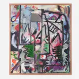 Jesse Willenbring, Target Goal, 2014, oil, acrylic, paper and pastel on canvas in painted artist's frame