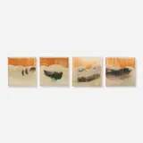 Collection of four tiles by Toshiko Takaezu, c. 1995, glazed stoneware, sold Oct 2025