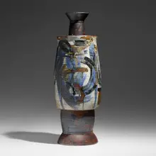 Peter Voulkos, Untitled (Tall Covered Jar), 1956, glazed stoneware with iron and white slips