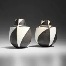 John Ward, Black and White Vessels, pair, c. 1995, glazed stoneware