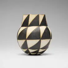 Paneled Black and White Vessel by John Ward, c. 1995, glazed stoneware, sold Oct 2025