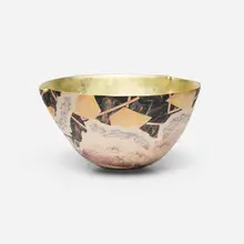 Bowl by Bennett Bean, c. 2000, pit-fired, painted, and gilt earthenware, sold Oct 2025