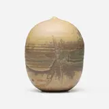 Closed Form (with rattle) by Toshiko Takaezu, c. 1982, glazed stoneware, sold Oct 2025
