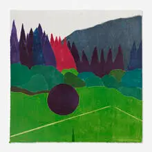 Richard Kemble, Monuments of Time, 1979, woodcut in colors