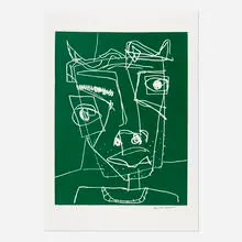 David Larwill, Head (Green), 2023, linocut