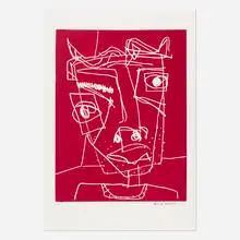 David Larwill, Head (Red), 2023, linocut in colors