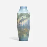 Scenic Vellum vase with lake landscape by Elizabeth McDermott for Rookwood Pottery, sold Nov 2023