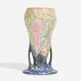 Wisteria vase in blue, model 635-8 by Roseville Pottery, sold Nov 2023