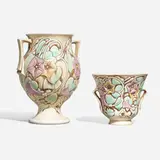Morning Glory vases in white, set of two by Roseville Pottery, sold Nov 2023