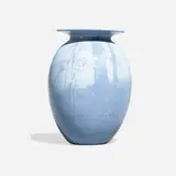 John Dee Wareham for Rookwood Pottery, Rare scenic Aerial Blue Glaze vase with landscape