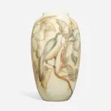 Loretta Holtkamp for Rookwood Pottery, Designed Crystal vase with magnolia blossoms and mockingbirds