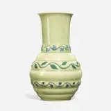 Loretta Holtkamp for Rookwood Pottery, Tall Decorated Celadon vase with flowers, vines and berries