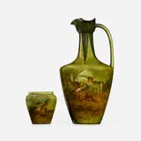 E. & W. Bennett Pottery, Pitcher and vase with Arabian hunters