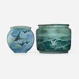 E. & W. Bennett Pottery, Jardinière and vase with birds