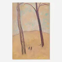 Gershon Benjamin, Walking in Fall, gouache on paper