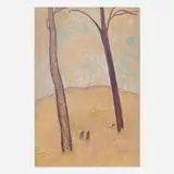 Gershon Benjamin, Walking in Fall, gouache on paper
