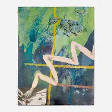 Extending (Celebrate Lasers) by Molly Zuckerman-Hartung, 2009-2011, oil, shells, tile, grout, latex and collage on canvas, sold May 2024