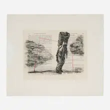 Mrs. Beeton's Household Management (La Cosecha) by William Kentridge, 2000, lithograph with hand-drawn red lines and chine collé, sold May 2024