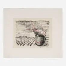 Mrs. Beeton's Household Management (Jug) by William Kentridge, 2000, lithograph with hand-drawn red lines and chine collé, sold May 2024