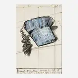 Wrapped Telephone Project (from the 12 Years of Galeria Joan Prats portfolio) by Christo & Jeanne-Claude, 1988, lithograph with collage of transparent polyethylene, twine, and staples, grease pencil and paint additions, sold May 2024