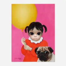 Untitled (Girl with Pug) by Margaret Keane, 1987, oil on canvas, sold May 2024