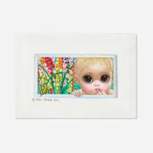 Untitled (Girl with Hollyhock) by Margaret Keane, 2000, oil on panel, sold May 2024