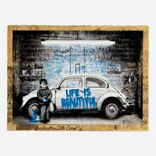 Beetle, Blue (Unique) by Thierry Guetta, 2020, screenprint in colors over collage, sold May 2024