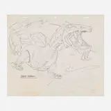 Jack Kirby, Space Dragon, graphite on paper, printed paper