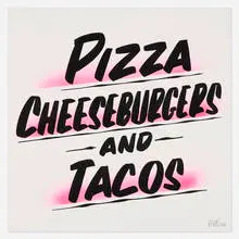 Pizza, Cheeseburgers and Tacos by Baron Von Fancy, 2016, ink and graphite on paper, sold May 2024