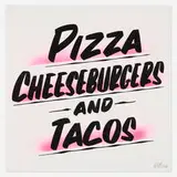 Baron Von Fancy, Pizza, Cheeseburgers and Tacos, 2016, ink and graphite on paper