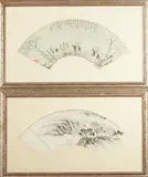 Riverscape and Figures by Chinese School, Two ink on paper, sold Apr 2013