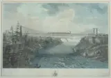 Ferdinand Richardt, The Great International Railway Suspension Bridge, Colored engraving by D.L