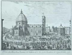 Giuseppe Zocchi, Veduta della Metropolitana Fiorentina, e del Battistero di S, Black and white engraving