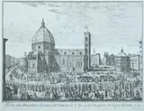 Giuseppe Zocchi, Veduta della Metropolitana Fiorentina, e del Battistero di S, Black and white engraving