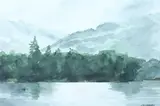 Evergreens and Lake by American School, Watercolor, offered Apr 2013